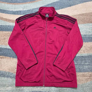 Adidas Track Jacket Red Black 3-Stripes Full Zip Retro Athleisure Size M
